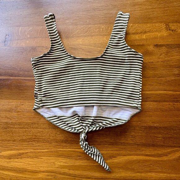 Honeycut Dance Crop Top Womens XS 0-2 Ribbed Knot Striped Olive Green White Tank - Picture 2 of 10